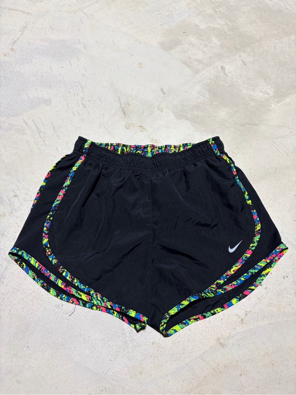 Nike Women's Black Athletic Shorts with Multicolor Neon Trim small